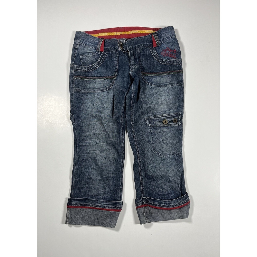 Vintage Levis Sykes Cargo Denim Pants Women's Size 32x23 RARE Y2K EMBROIDERY